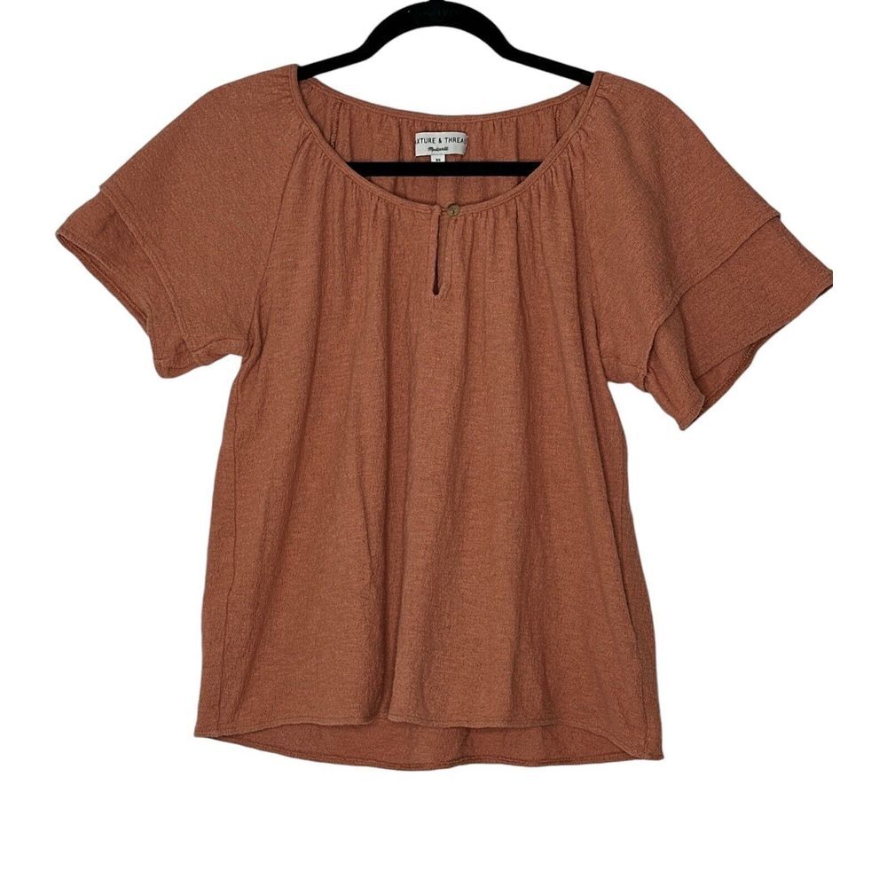 Madewell Texture & Thread Top Women's XS Orange Short Sleeve Fall Blouse Stretch